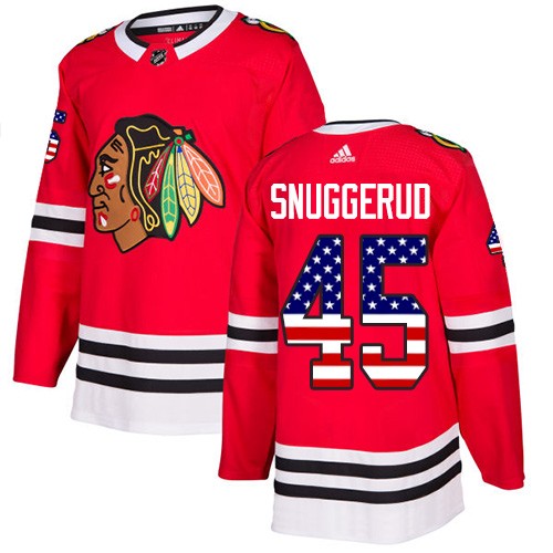 Adidas Chicago Blackhawks 45 Luc Snuggerud Authentic Red USA Flag Fashion Men's NHL Jersey