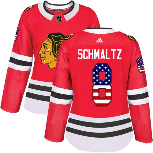 Adidas Chicago Blackhawks 8 Nick Schmaltz Authentic Red USA Flag Fashion Women's NHL Jersey