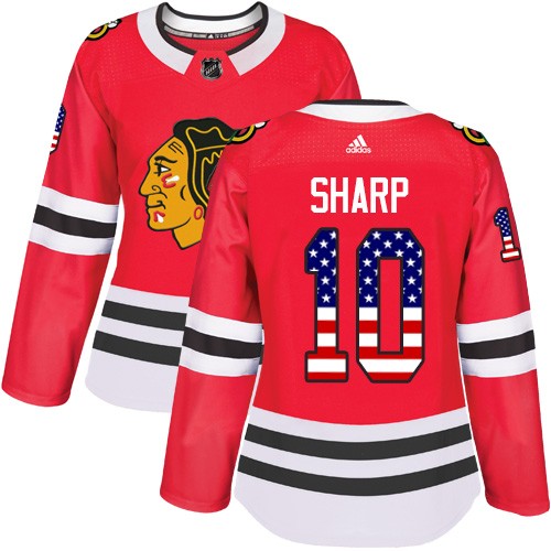 Adidas Chicago Blackhawks 10 Patrick Sharp Authentic Red USA Flag Fashion Women's NHL Jersey