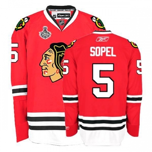 Reebok Chicago Blackhawks 5 Brent Sopel Authentic Red Home Man NHL Jersey with Stanley Cup Finals