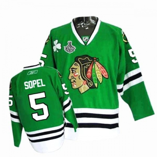 Reebok Chicago Blackhawks 5 Brent Sopel Authentic Green Man NHL Jersey with Stanley Cup Finals