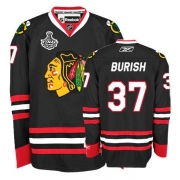 Reebok Chicago Blackhawks 37 Adam Burish Authentic Black Man NHL Jersey with Stanley Cup Finals