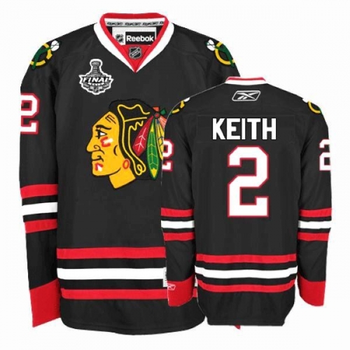 Reebok Chicago Blackhawks 2 Duncan Keith Premier Black Man NHL Jersey with Stanley Cup Finals