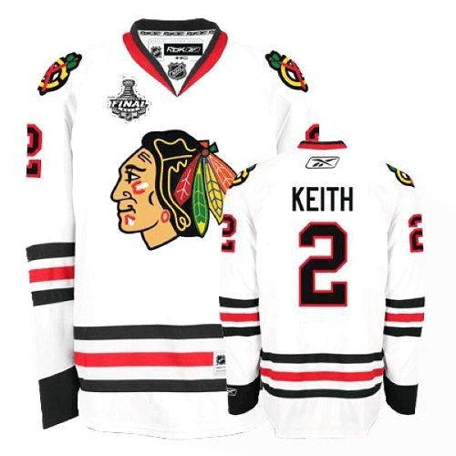 Reebok Chicago Blackhawks 2 Duncan Keith Premier White Man NHL Jersey with Stanley Cup Finals