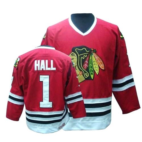 CCM Chicago Blackhawks 1 Glean Hall Throwback Authentic Red Man NHL Jersey