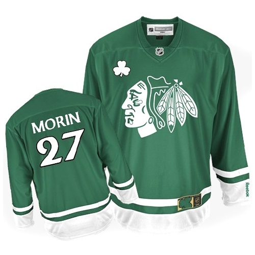 Reebok Chicago Blackhawks 27 Jeremy Morin Premier Green St Patty's Day Man NHL Jersey