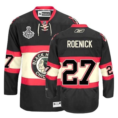 Reebok Chicago Blackhawks 27 Jeremy Roenick Authentic Black New Third Man NHL Jersey with Stanley Cup Finals
