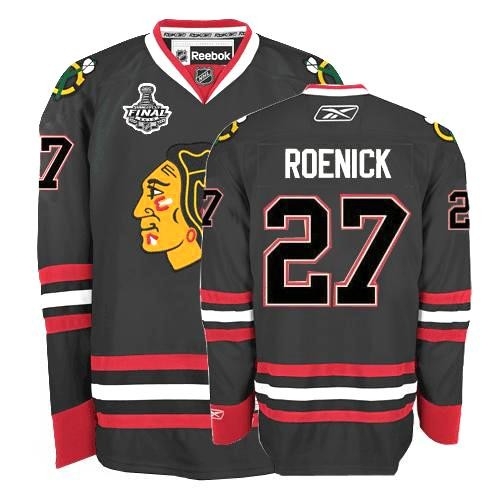 Reebok Chicago Blackhawks 27 Jeremy Roenick Premier Black Man NHL Jersey with Stanley Cup Finals Patch