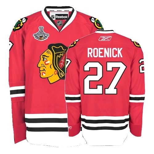 Reebok Chicago Blackhawks 27 Jeremy Roenick Premier Red Home Man NHL Jersey with Stanley Cup Finals