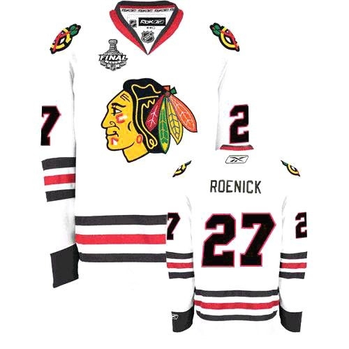 Reebok Chicago Blackhawks 27 Jeremy Roenick Premier White Man NHL Jersey with Stanley Cup Finals