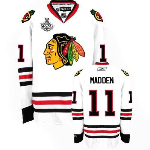 Reebok Chicago Blackhawks 11 John Madden Premier White Man NHL Jersey with Stanley Cup Finals
