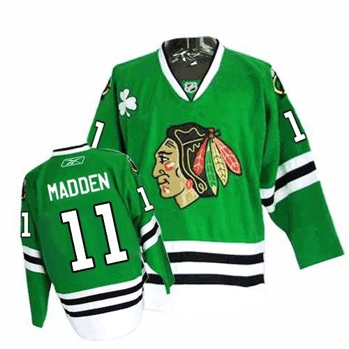 Reebok Chicago Blackhawks 11 John Madden Premier Green Man NHL Jersey