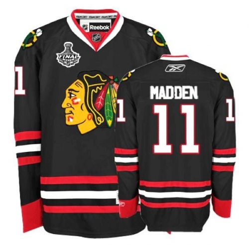 Reebok Chicago Blackhawks 11 John Madden Premier Black Man NHL Jersey with Stanley Cup Finals