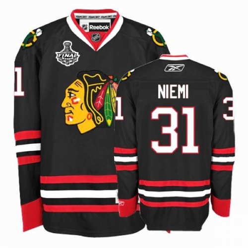 Reebok Chicago Blackhawks 31 Antti Niemi Premier Black Man NHL Jersey with Stanley Cup Finals