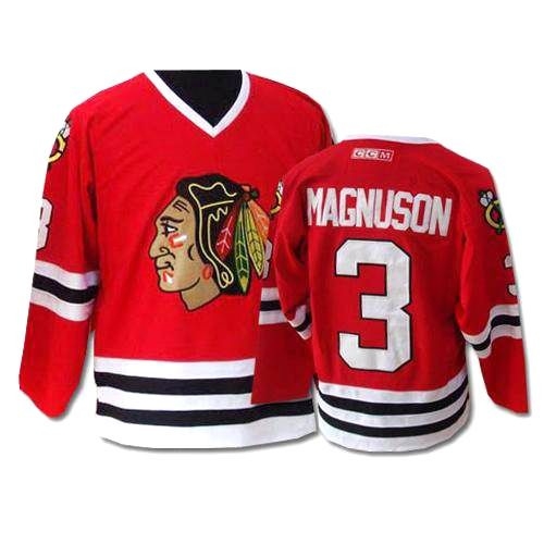 CCM Chicago Blackhawks 3 Keith Magnuson Authentic Red Throwback Man NHL Jersey