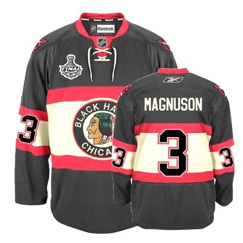 Reebok Chicago Blackhawks 3 Keith Magnuson Authentic Black New Third Man NHL Jersey with Stanley Cup Finals