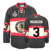 Reebok Chicago Blackhawks 3 Keith Magnuson Premier Black New Third Man NHL Jersey with Stanley Cup Finals