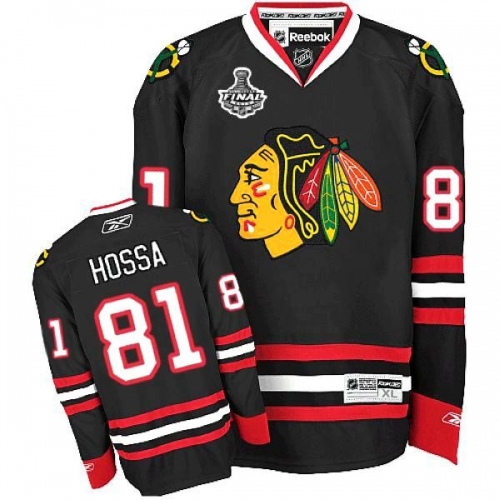 Reebok Chicago Blackhawks 81 Marian Hossa Authentic Black Man NHL Jersey with Stanley Cup Finals