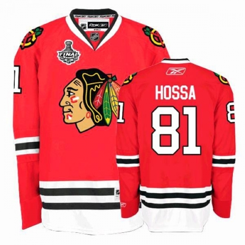 Reebok Chicago Blackhawks 81 Marian Hossa Premier Red Home Man NHL Jersey with Stanley Cup Finals