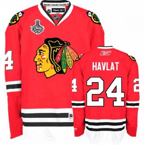 Reebok Chicago Blackhawks 24 Martin Havlat Authentic Red Home Man NHL Jersey with Stanley Cup Finals