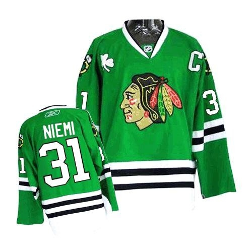 Reebok Chicago Blackhawks 31 Antti Niemi Premier Green Man NHL Jersey