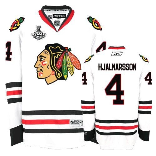 Reebok Chicago Blackhawks 4 Niklas Hjalmarsson Authentic White Man NHL Jersey with Stanley Cup Finals