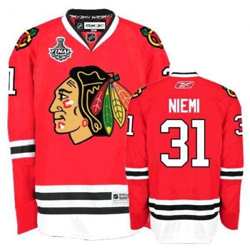 Reebok Chicago Blackhawks 31 Antti Niemi Premier Red Home Man NHL Jersey with Stanley Cup Finals