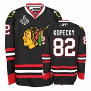 Reebok Chicago Blackhawks 82 Tomas Kopecky Authentic Black Man NHL Jersey with Stanley Cup Finals