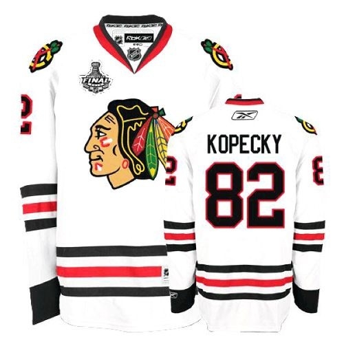 Reebok Chicago Blackhawks 82 Tomas Kopecky Authentic White Man NHL Jersey with Stanley Cup Finals