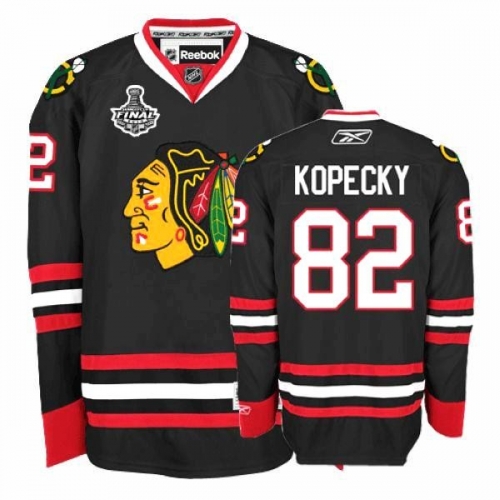 Reebok Chicago Blackhawks 82 Tomas Kopecky Premier Black Man NHL Jersey with Stanley Cup Finals
