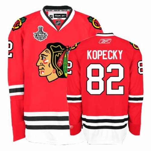 Reebok Chicago Blackhawks 82 Tomas Kopecky Authentic Red Home Man NHL Jersey with Stanley Cup Finals