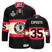 Reebok Chicago Blackhawks 35 Tony Esposito Premier Black New Third Man NHL Jersey with Stanley Cup Finals