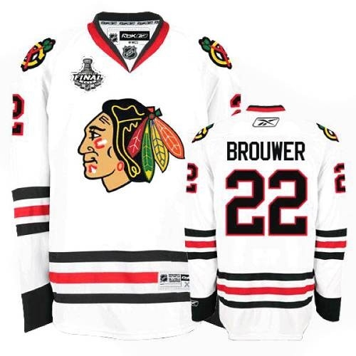 Reebok Chicago Blackhawks 22 Troy Brouwer Authentic White Man NHL Jersey with Stanley Cup Finals