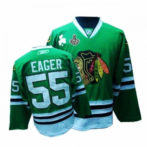 Reebok Chicago Blackhawks 55 Ben Eager Premier Green Man NHL Jersey with Stanley Cup Finals