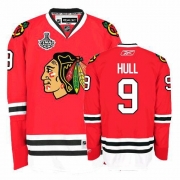 Reebok Chicago Blackhawks 9 Bobby Hull Premier Red Home Man NHL Jersey with Stanley Cup Finals