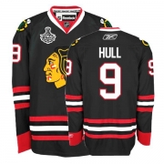 Reebok Chicago Blackhawks 9 Bobby Hull Authentic Black Man NHL Jersey with Stanley Cup Finals