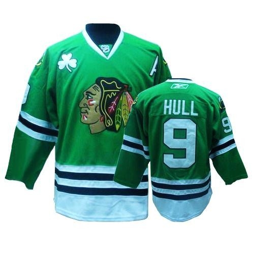 Reebok Chicago Blackhawks 9 Bobby Hull Authentic Green Man NHL Jersey