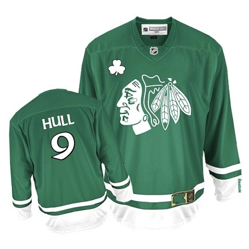 Reebok Chicago Blackhawks 9 Bobby Hull Authentic Green St Patty's Day Man NHL Jersey
