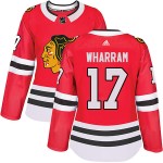 Adidas Chicago Blackhawks 17 Kenny Wharram Authentic Red Home Women's NHL Jersey