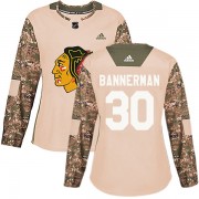 Adidas Chicago Blackhawks 30 Murray Bannerman Authentic Camo Veterans Day Practice Women's NHL Jersey