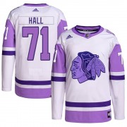 Adidas Chicago Blackhawks 71 Taylor Hall Authentic White/Purple Hockey Fights Cancer Primegreen Men's NHL Jersey