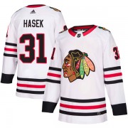 Adidas Chicago Blackhawks 31 Dominik Hasek Authentic White Away Men's NHL Jersey