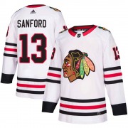 Adidas Chicago Blackhawks 13 Zach Sanford Authentic White Away Men's NHL Jersey