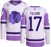 Adidas Chicago Blackhawks 17 Nick Foligno Authentic Hockey Fights Cancer Youth NHL Jersey