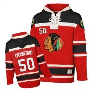 Chicago Blackhawks 50 Corey Crawford Authentic Red Old Time Hockey Sawyer Hooded Sweatshirt