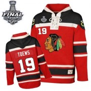 Chicago Blackhawks 19 Jonathan Toews Premier Red Old Time Hockey Sawyer Hooded Sweatshirt 2015 Stanley Cup Patch