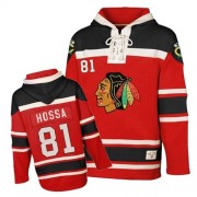 Chicago Blackhawks 81 Marian Hossa Authentic Red Old Time Hockey Sawyer Hooded Sweatshirt