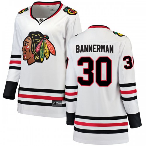 Fanatics Branded Chicago Blackhawks 30 Murray Bannerman White Breakaway Away Women's NHL Jersey