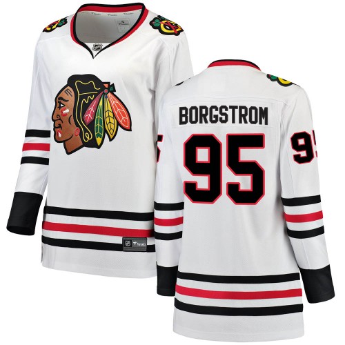 Fanatics Branded Chicago Blackhawks 95 Henrik Borgstrom White Breakaway Away Women's NHL Jersey
