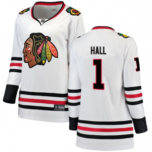 Fanatics Branded Chicago Blackhawks 1 Glenn Hall White Breakaway Away Women's NHL Jersey